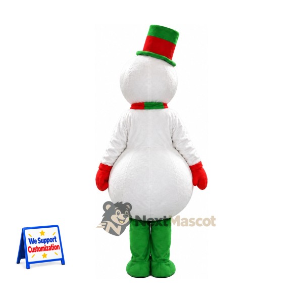 Snowman Mascot Costume - Green Scarf for Christmas Parades Snowman Mascot Costume - Green Scarf for Christmas Parades