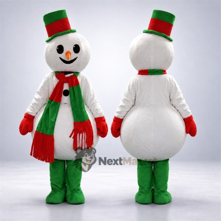 Snowman Mascot Costume - Green Scarf for Christmas Parades Snowman Mascot Costume - Green Scarf for Christmas Parades