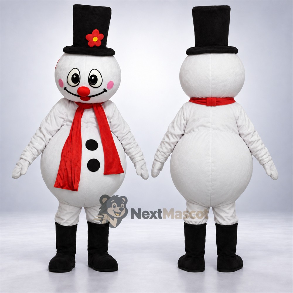 Snowman Mascot Costume - Black Hat for Holiday Fairs Snowman Mascot Costume - Black Hat for Holiday Fairs