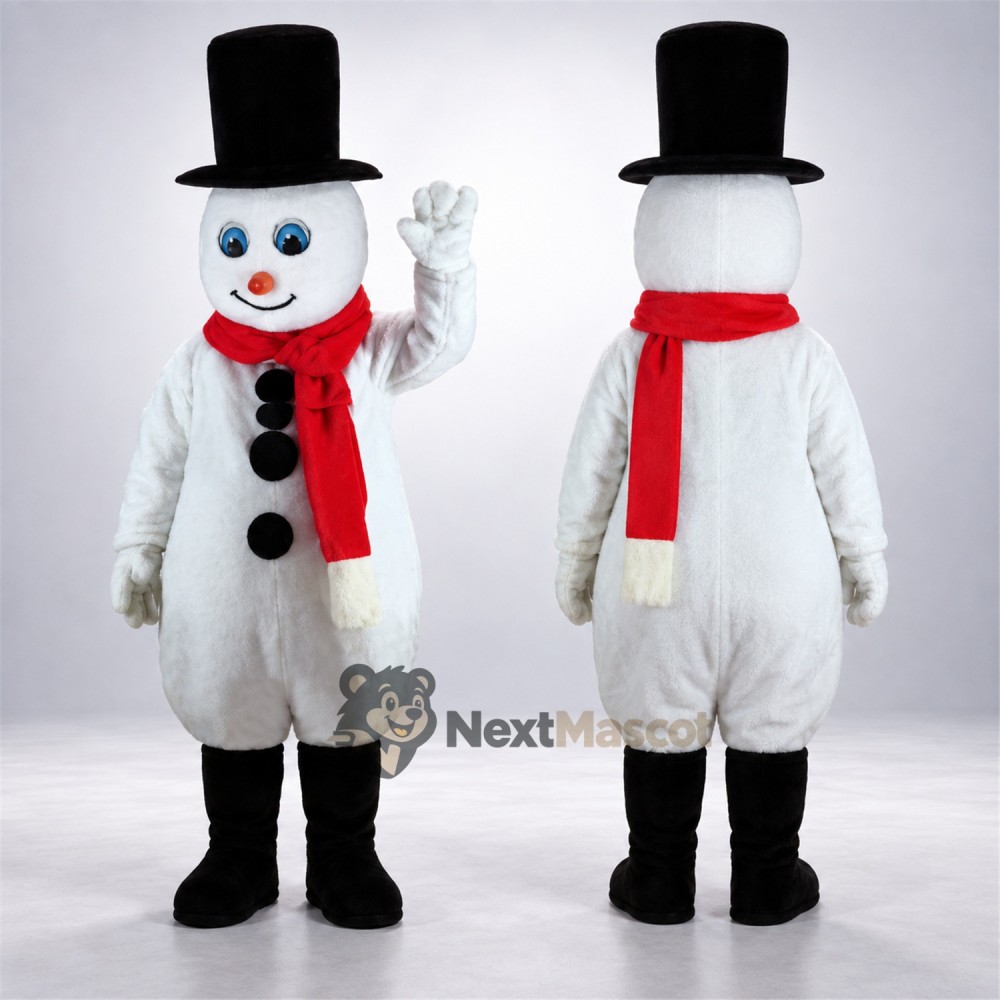 Snowman Mascot Costume - Black Hat for Winter Parades Snowman Mascot Costume - Black Hat for Winter Parades