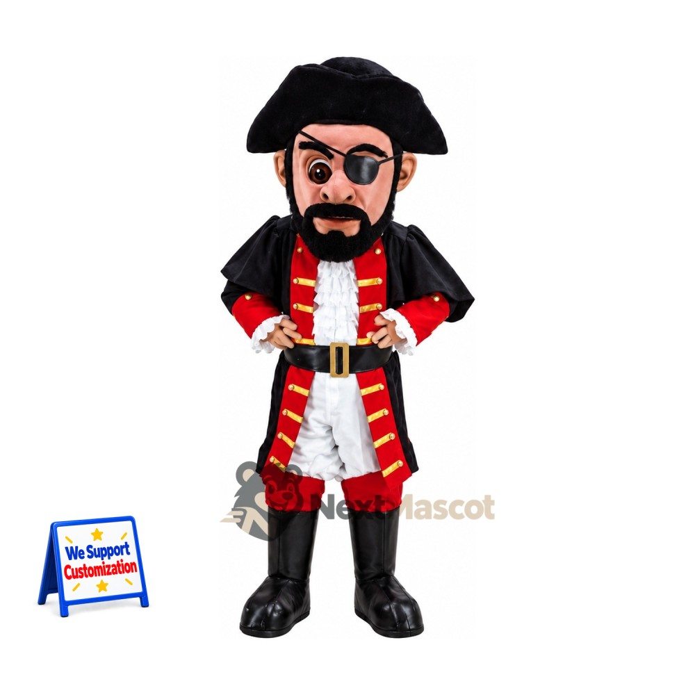 Pirate Captain Mascot Costume - Eyepatch and Black Coat Pirate Captain Mascot Costume - Eyepatch and Black Coat