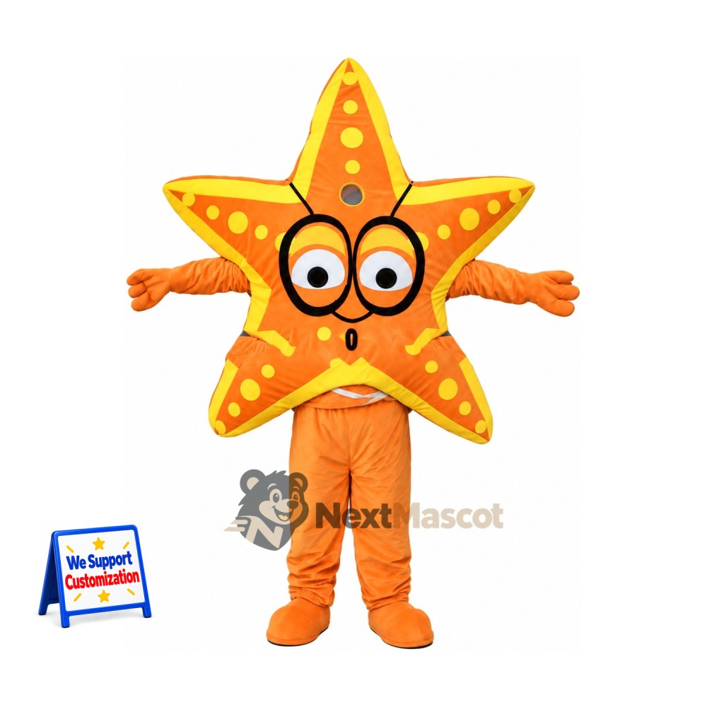 Starfish Mascot Costume - Orange, Glasses for Ocean Events Starfish Mascot Costume - Orange, Glasses for Ocean Events