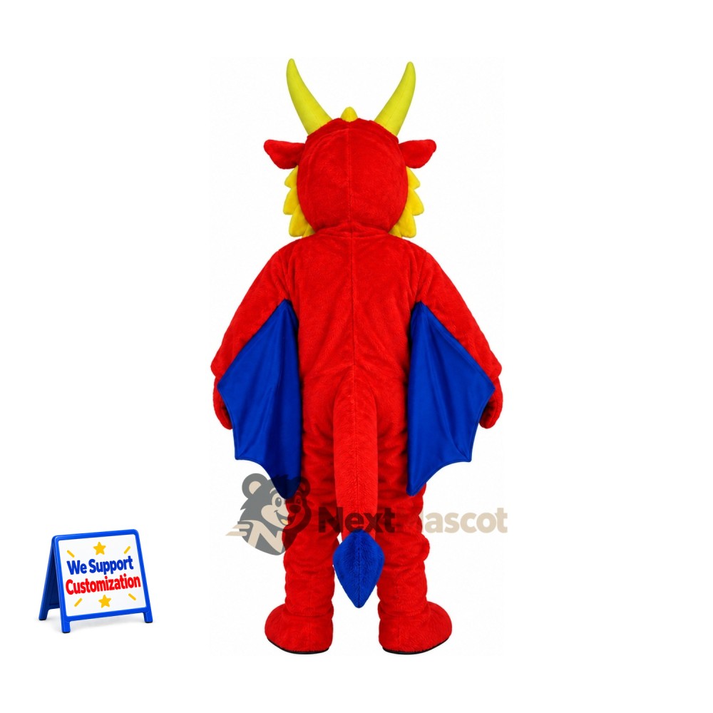 Dragon Mascot Costume - Red, Blue Wings Dragon Mascot Costume - Red, Blue Wings