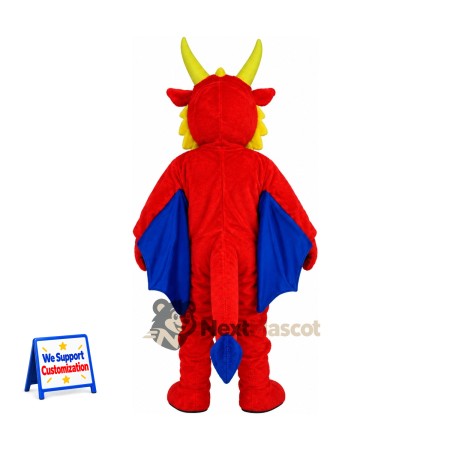 Dragon Mascot Costume - Red, Blue Wings Dragon Mascot Costume - Red, Blue Wings