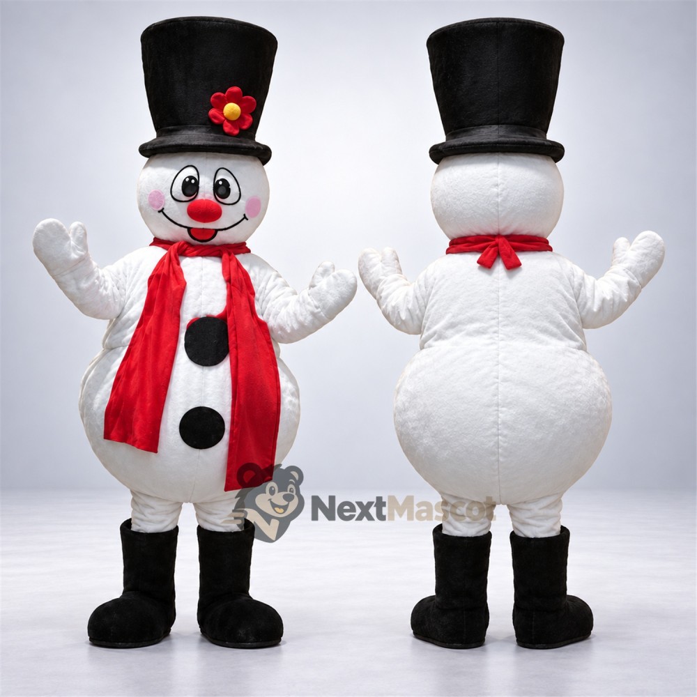 Snowman Mascot Costume - Black Hat for Parades Snowman Mascot Costume - Black Hat for Parades