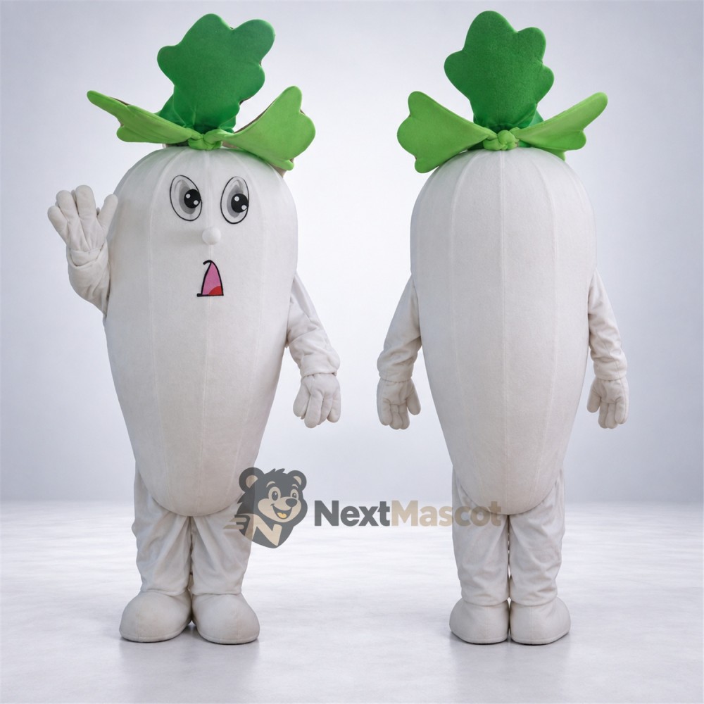 Radish Mascot Costume - White for Food Festivals Radish Mascot Costume - White for Food Festivals