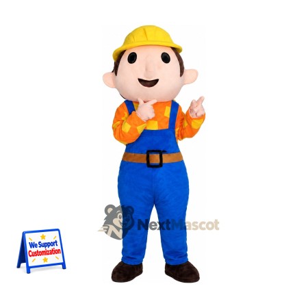 Construction Worker Mascot Costume - Blue Overalls Construction Worker Mascot Costume - Blue Overalls