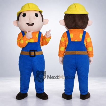 Construction Worker Mascot Costume - Blue Overalls Construction Worker Mascot Costume - Blue Overalls
