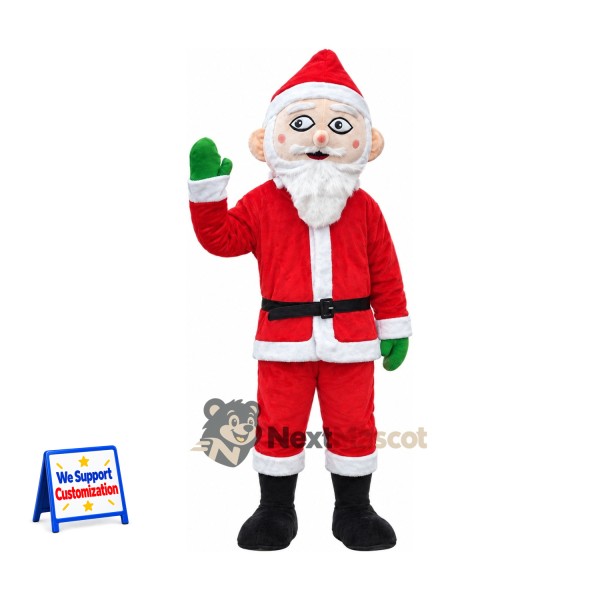 Santa Claus Mascot Costume - Green Mittens and Glasses