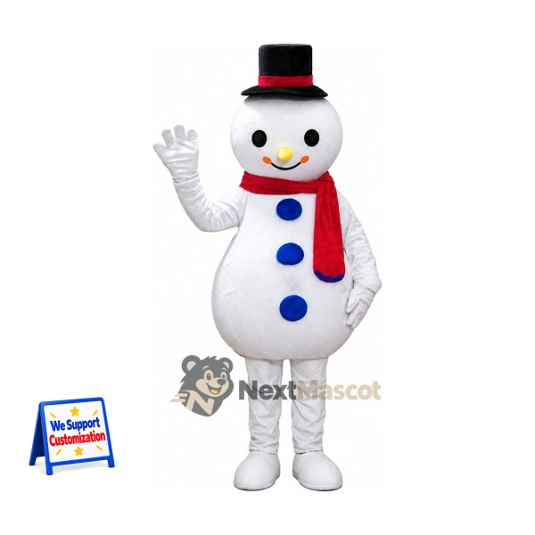 Snowman Mascot Costume - Blue Buttons