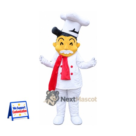 Chef Mascot Costume - White Mustache and Red Scarf for Parades Chef Mascot Costume - White Mustache and Red Scarf for Parades