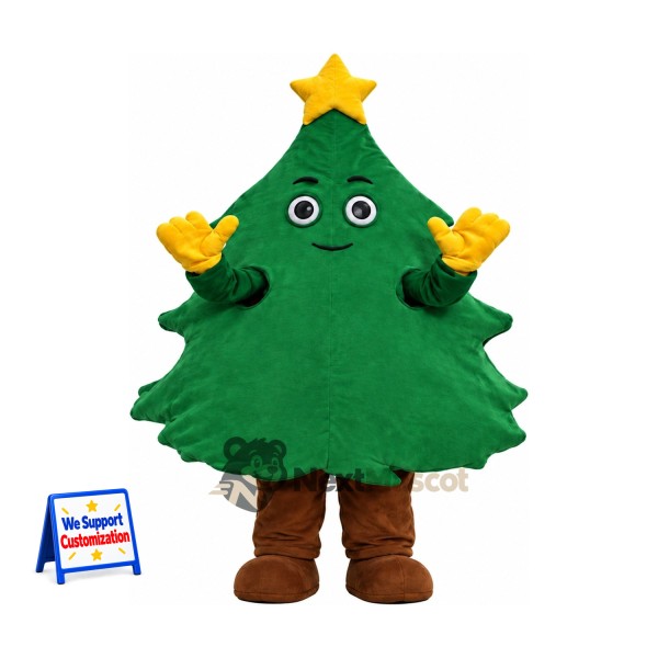 Christmas Tree Mascot Costume - Gold Star and Brown Boots
