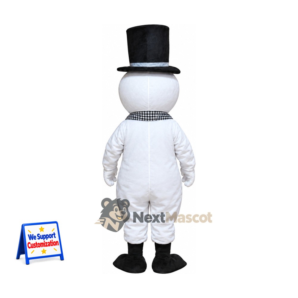 Snowman Mascot Costume - Checkered Scarf for Christmas Events Snowman Mascot Costume - Checkered Scarf for Christmas Events