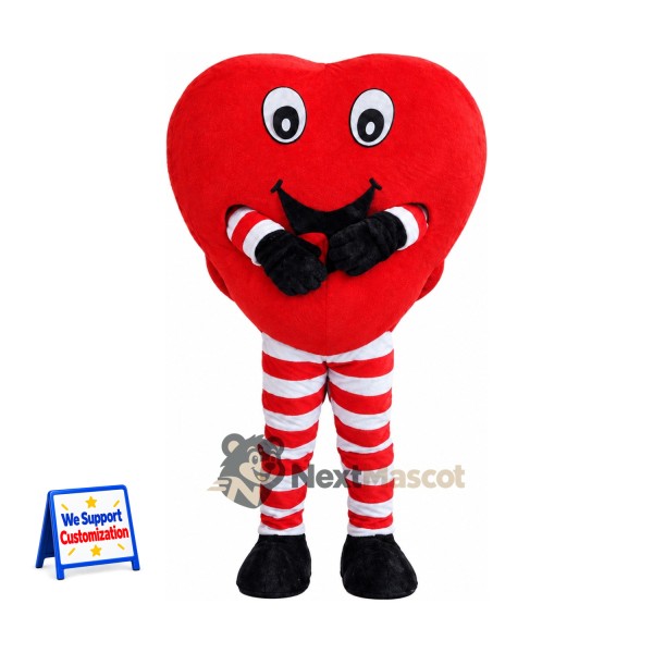 Heart Mascot Costume - Red, Striped Legs