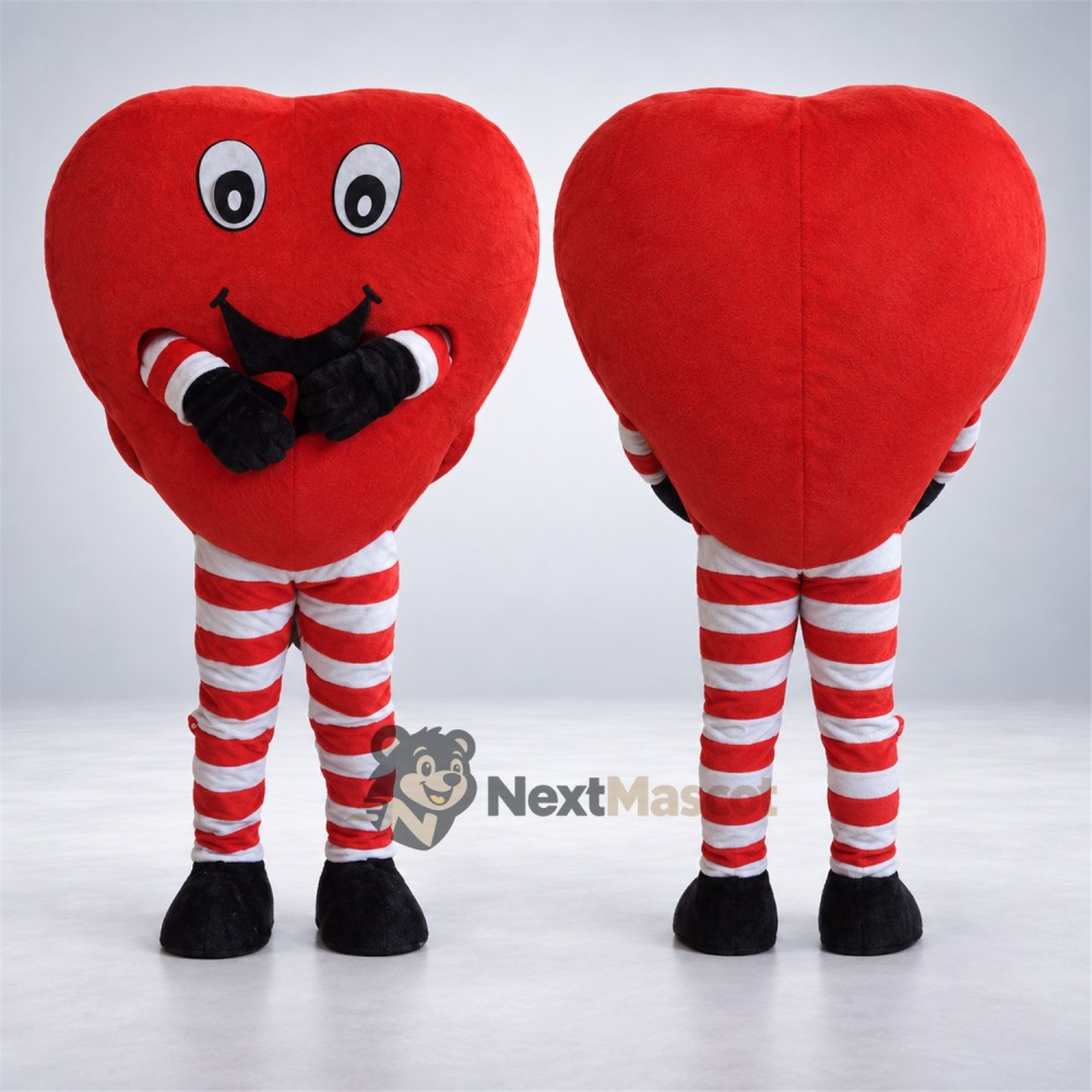 Heart Mascot Costume - Red, Striped Legs Heart Mascot Costume - Red, Striped Legs