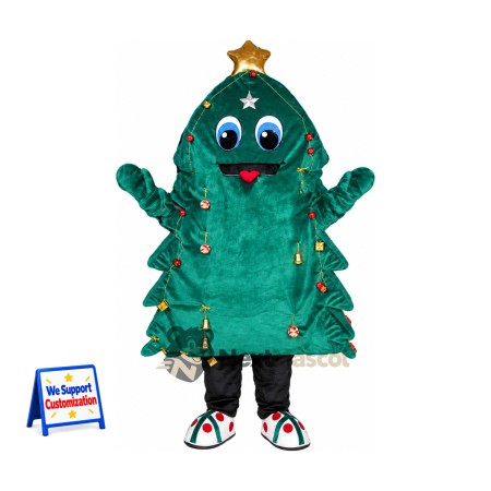 Christmas Tree Mascot Costume - Gold Star and White Sneakers Christmas Tree Mascot Costume - Gold Star and White Sneakers