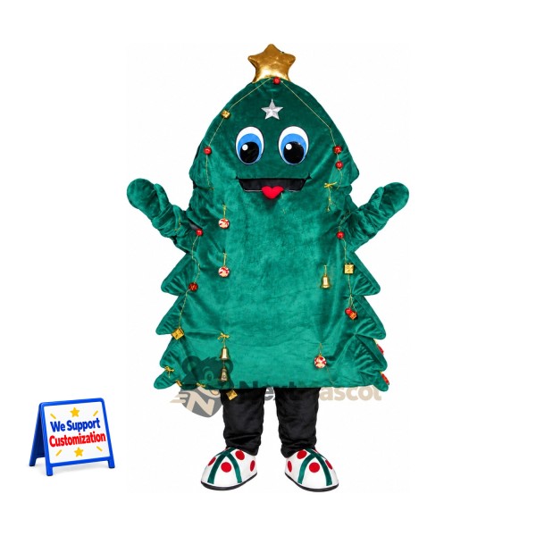 Christmas Tree Mascot Costume - Gold Star and White Sneakers