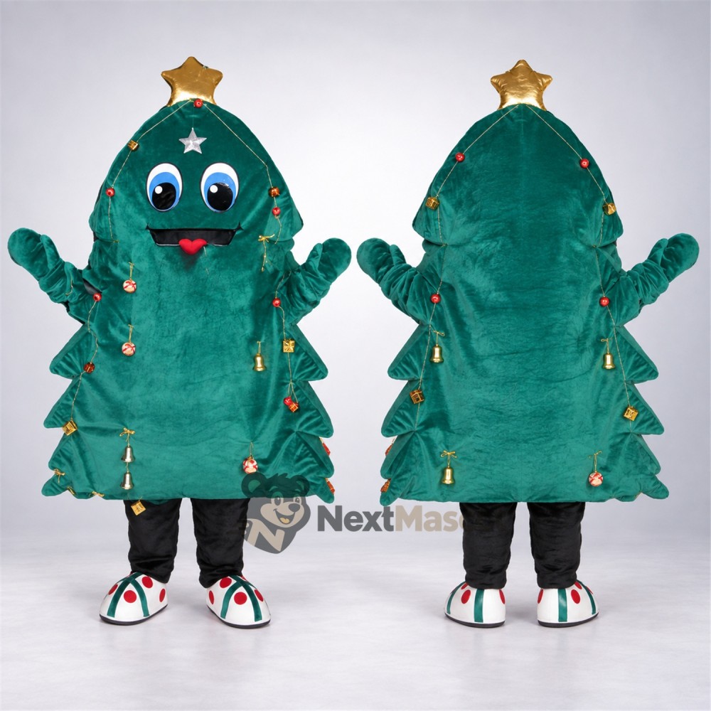 Christmas Tree Mascot Costume - Gold Star and White Sneakers Christmas Tree Mascot Costume - Gold Star and White Sneakers