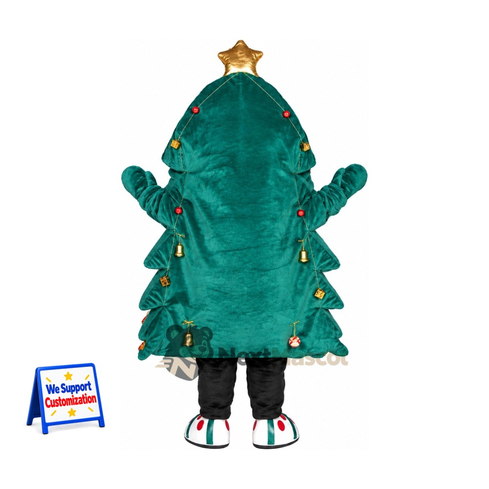 Christmas Tree Mascot Costume - Gold Star and White Sneakers Christmas Tree Mascot Costume - Gold Star and White Sneakers