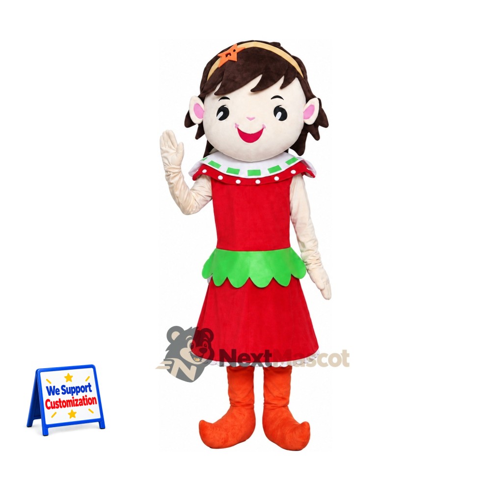 Girl Mascot Costume - Christmas Dress Girl Mascot Costume - Christmas Dress