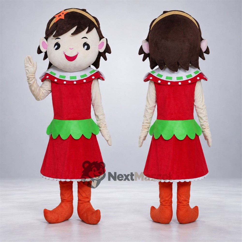 Girl Mascot Costume - Christmas Dress Girl Mascot Costume - Christmas Dress