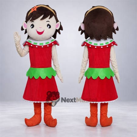 Girl Mascot Costume - Christmas Dress Girl Mascot Costume - Christmas Dress