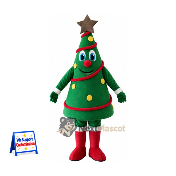 Christmas Tree Mascot Costume - Brown Star and Red Boots