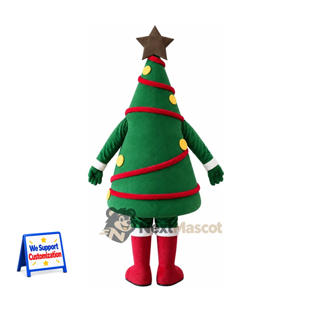 Christmas Tree Mascot Costume - Brown Star and Red Boots Christmas Tree Mascot Costume - Brown Star and Red Boots