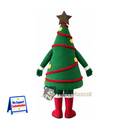 Christmas Tree Mascot Costume - Brown Star and Red Boots Christmas Tree Mascot Costume - Brown Star and Red Boots