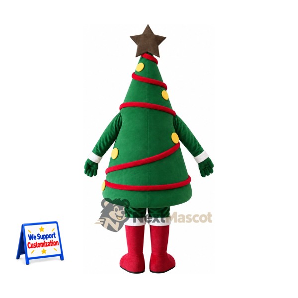 Christmas Tree Mascot Costume - Brown Star and Red Boots Christmas Tree Mascot Costume - Brown Star and Red Boots