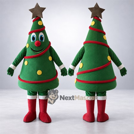Christmas Tree Mascot Costume - Brown Star and Red Boots Christmas Tree Mascot Costume - Brown Star and Red Boots