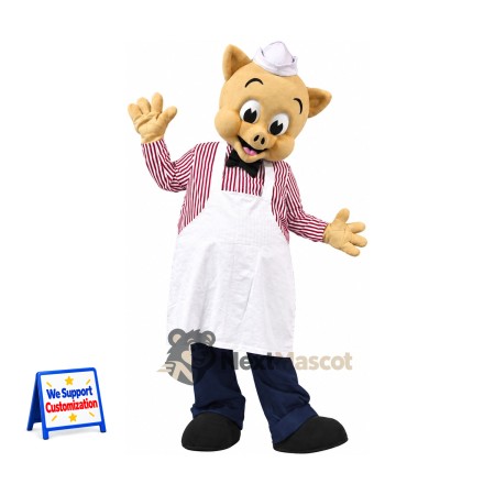 Pig Mascot Costume - Striped Shirt and Chef Apron Pig Mascot Costume - Striped Shirt and Chef Apron