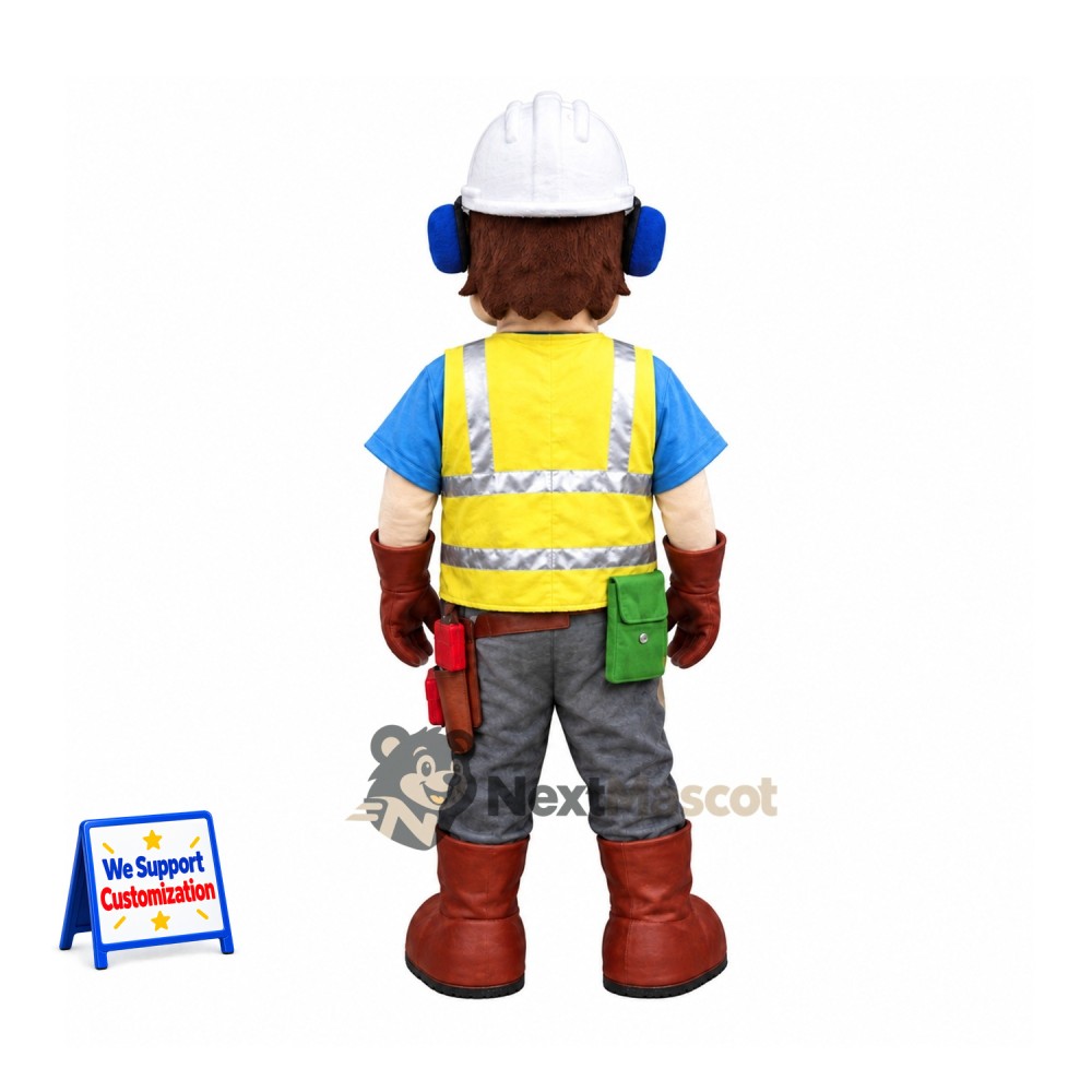 Construction Worker Mascot Costume - White Hard Hat Construction Worker Mascot Costume - White Hard Hat