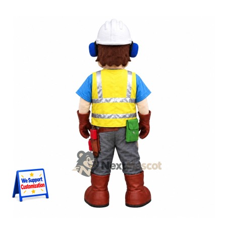 Construction Worker Mascot Costume - White Hard Hat Construction Worker Mascot Costume - White Hard Hat