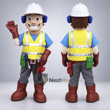 Construction Worker Mascot Costume - White Hard Hat Construction Worker Mascot Costume - White Hard Hat