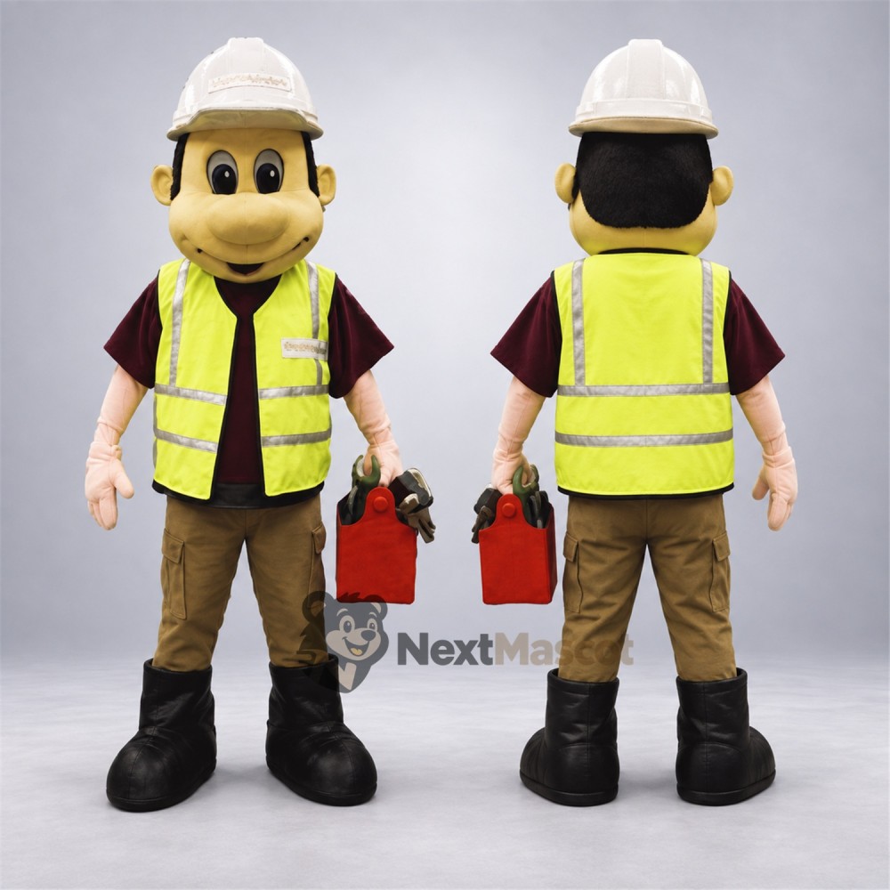 Construction Worker Mascot Costume - Yellow Safety Vest Construction Worker Mascot Costume - Yellow Safety Vest