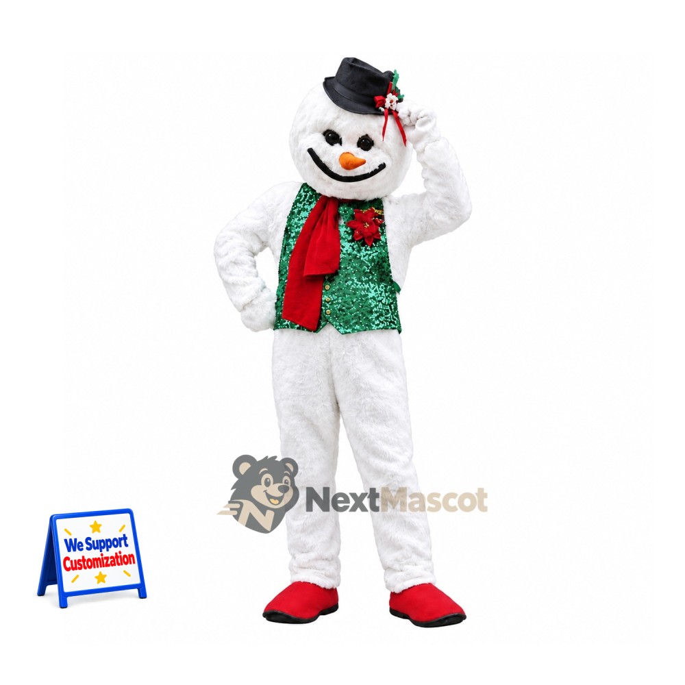Snowman Mascot Costume - Green Vest Snowman Mascot Costume - Green Vest