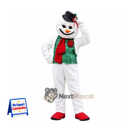 Snowman Mascot Costume - Green Vest Snowman Mascot Costume - Green Vest