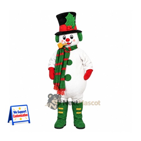 Snowman Mascot Costume - Plaid Scarf for Christmas Parades