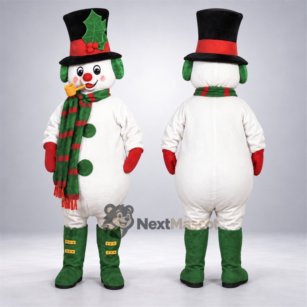 Snowman Mascot Costume - Plaid Scarf for Christmas Parades