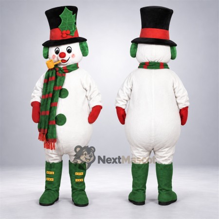 Snowman Mascot Costume - Plaid Scarf for Christmas Parades