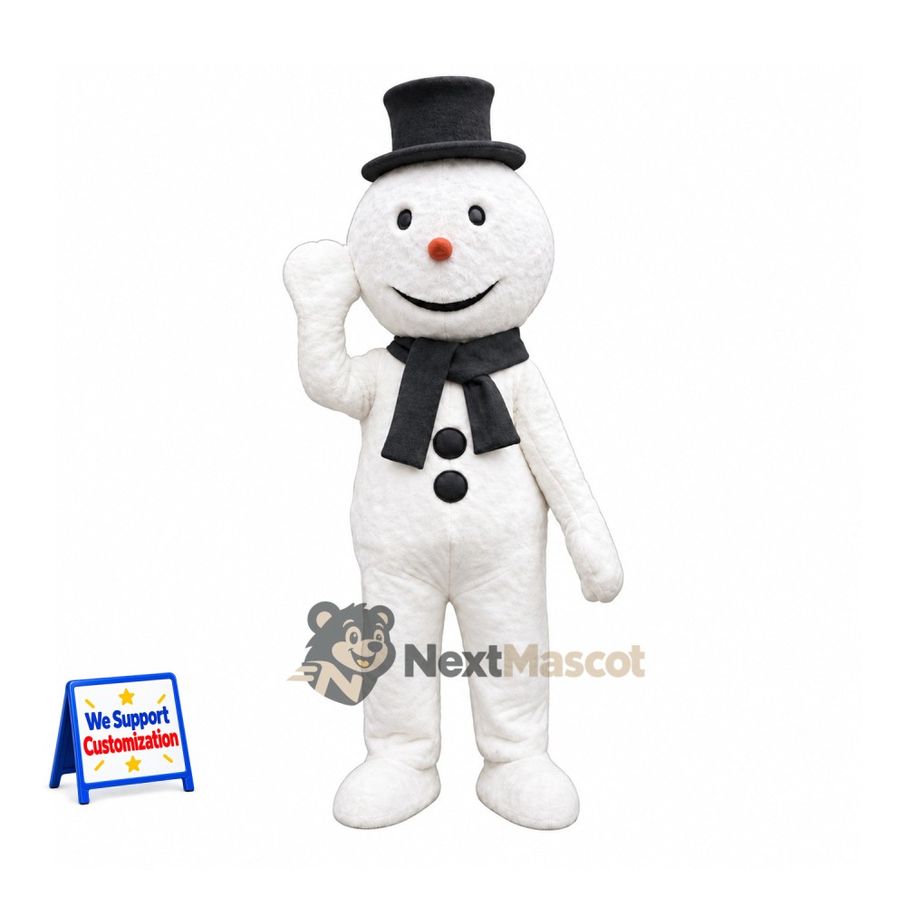 Snowman Mascot Costume - Black Hat for Festivals Snowman Mascot Costume - Black Hat for Festivals