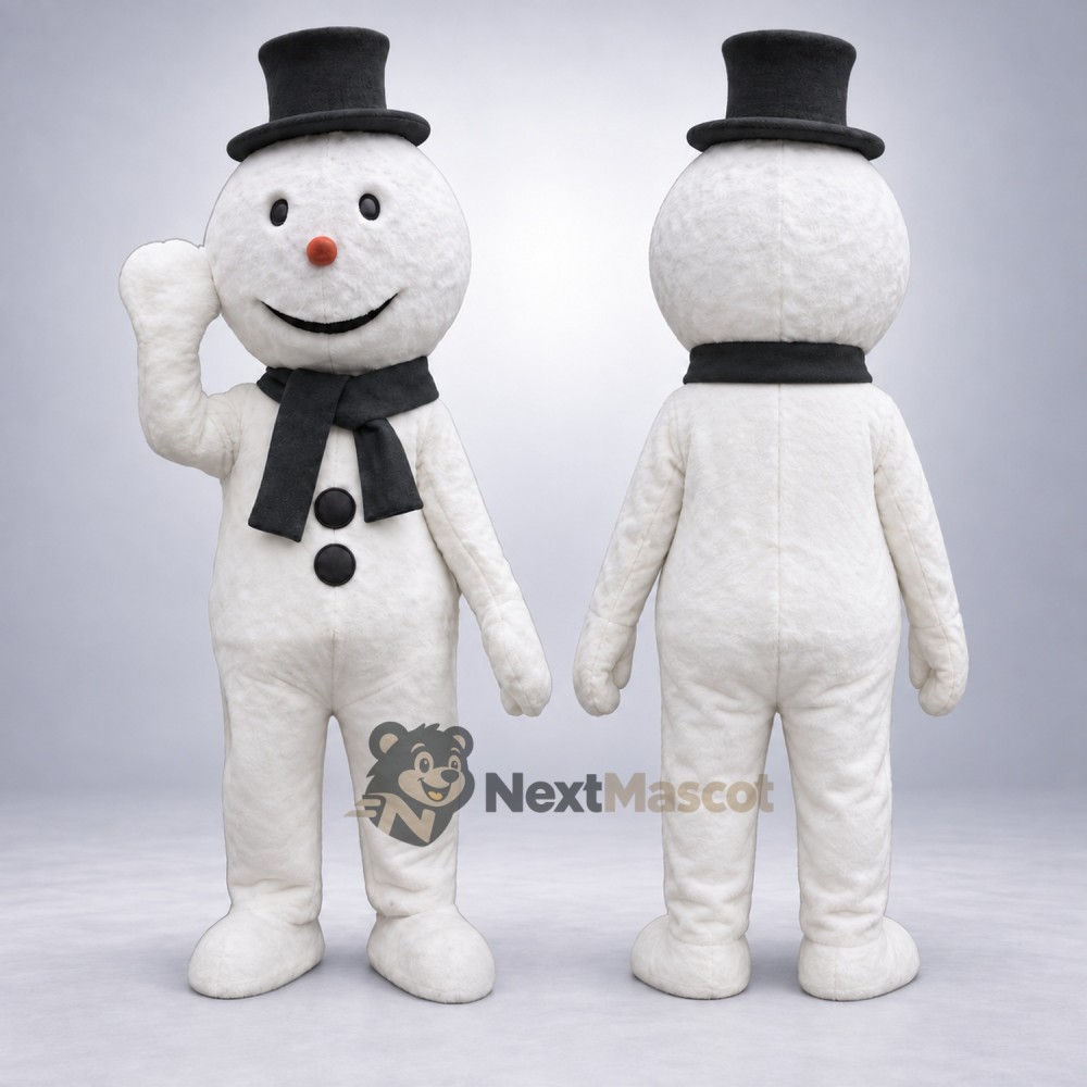 Snowman Mascot Costume - Black Hat for Festivals Snowman Mascot Costume - Black Hat for Festivals