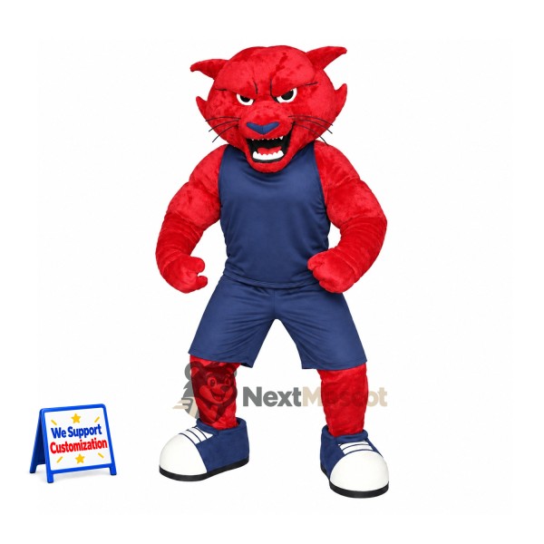 Panther Mascot Costume - Red, Navy Outfit