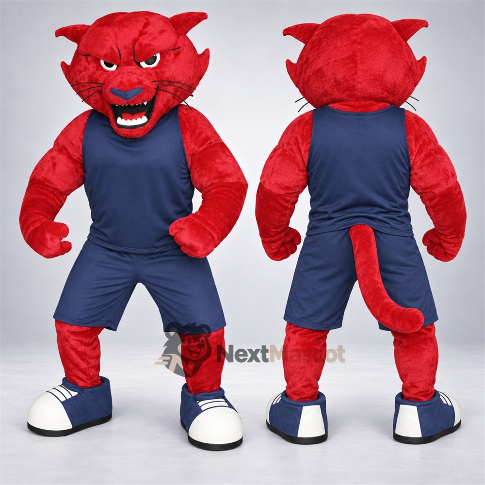 Panther Mascot Costume - Red, Navy Outfit Panther Mascot Costume - Red, Navy Outfit