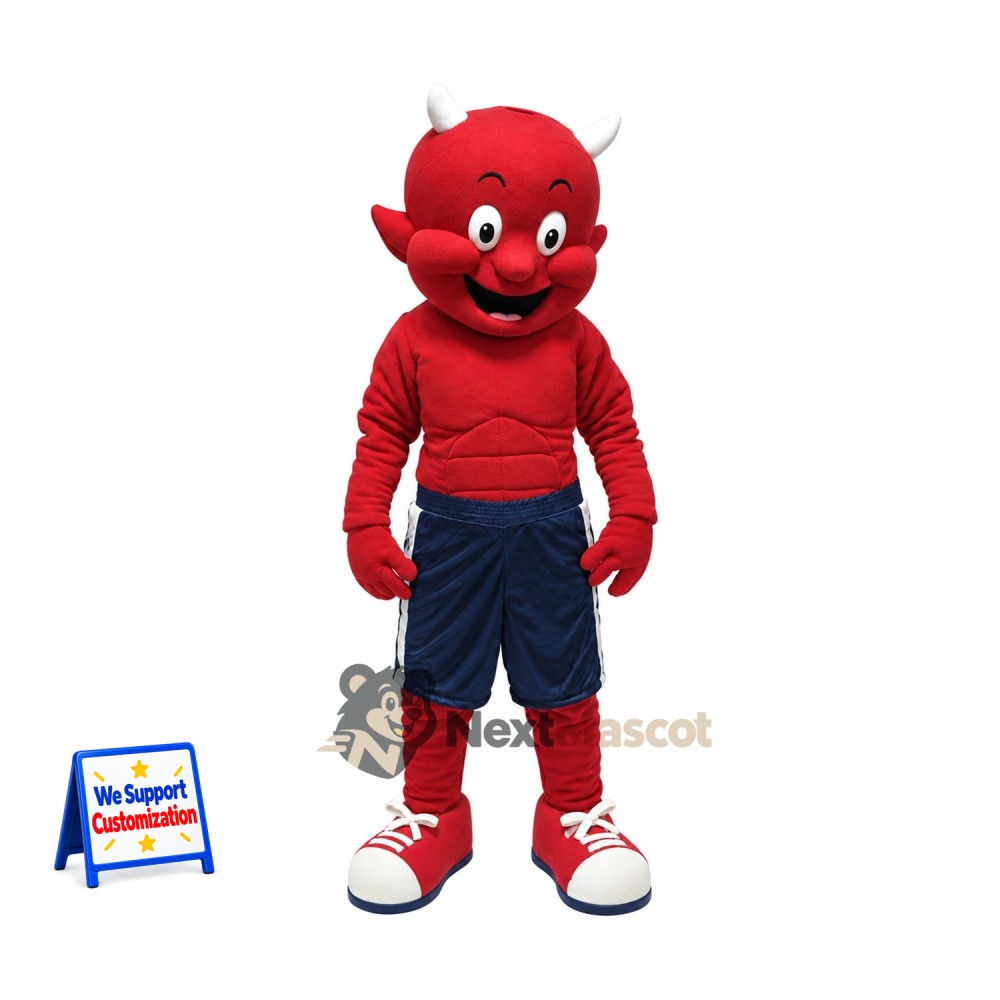 Devil Mascot Costume - Red, Navy Shorts Devil Mascot Costume - Red, Navy Shorts