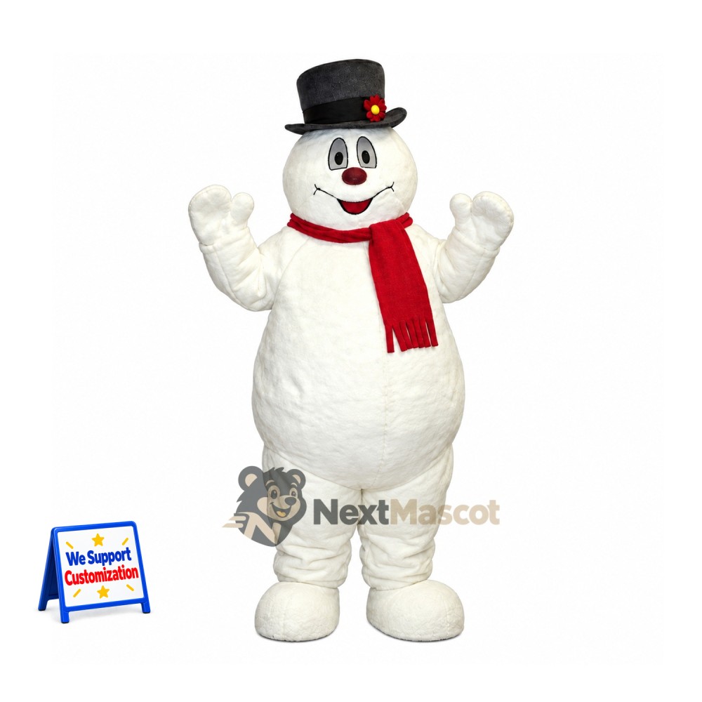 Snowman Mascot Costume - Black Hat for Birthday Parties Snowman Mascot Costume - Black Hat for Birthday Parties