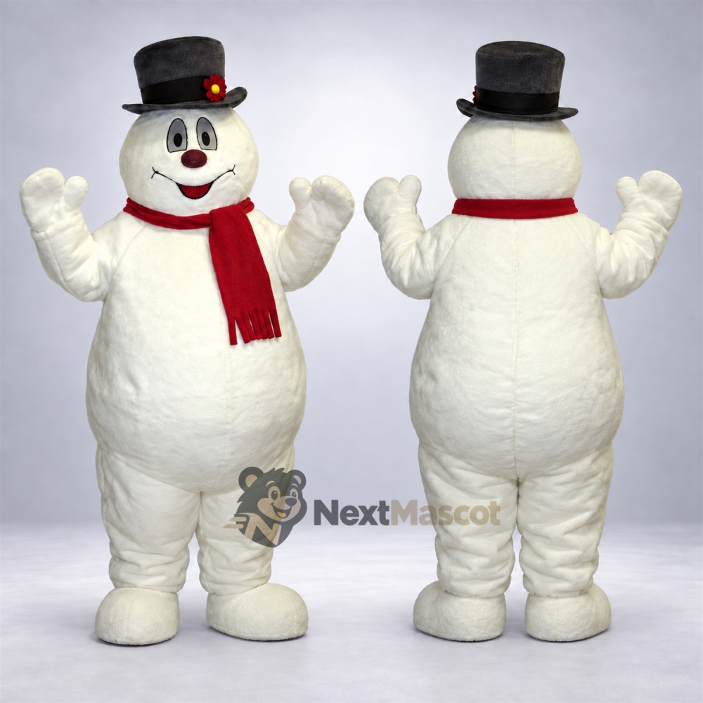 Snowman Mascot Costume - Black Hat for Birthday Parties Snowman Mascot Costume - Black Hat for Birthday Parties