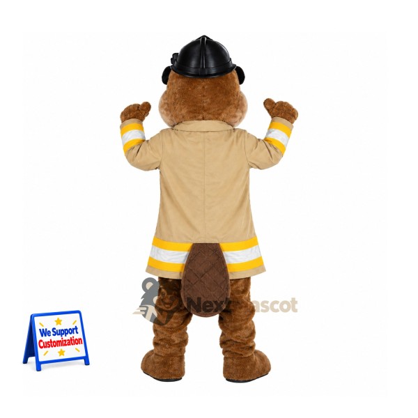 Beaver Mascot Costume - Tan Firefighter Coat for Fire Safety Events Beaver Mascot Costume - Tan Firefighter Coat for Fire Safety Events