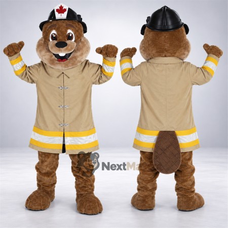 Beaver Mascot Costume - Tan Firefighter Coat for Fire Safety Events Beaver Mascot Costume - Tan Firefighter Coat for Fire Safety Events